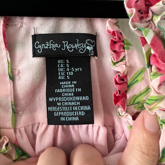 Cynthia Rowley Girls Sundress Size 5 – Watermelon Print Ruffle Summer Dress - Picture 3 of 4